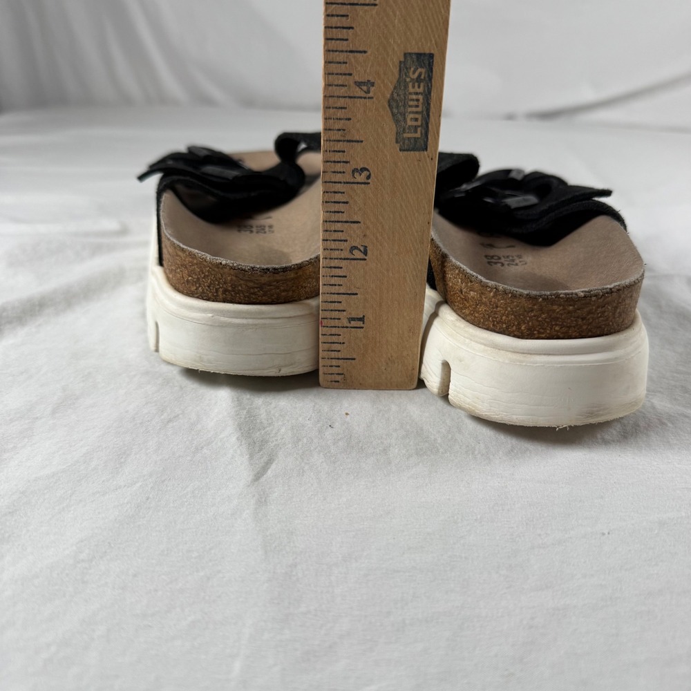 Papillio Birkenstock Size 38/7.5 Black Suede Double Strap Platform Sandals - Picture 4 of 7